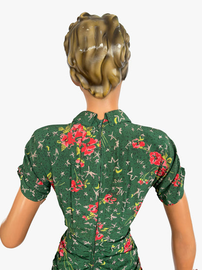 1940s R&K Original Forest Green Cold Rayon Dress | XS/S