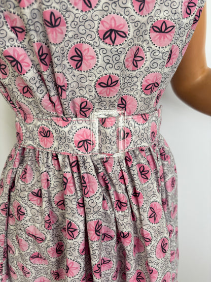 L | 1950s Style Pink Cotton Dress