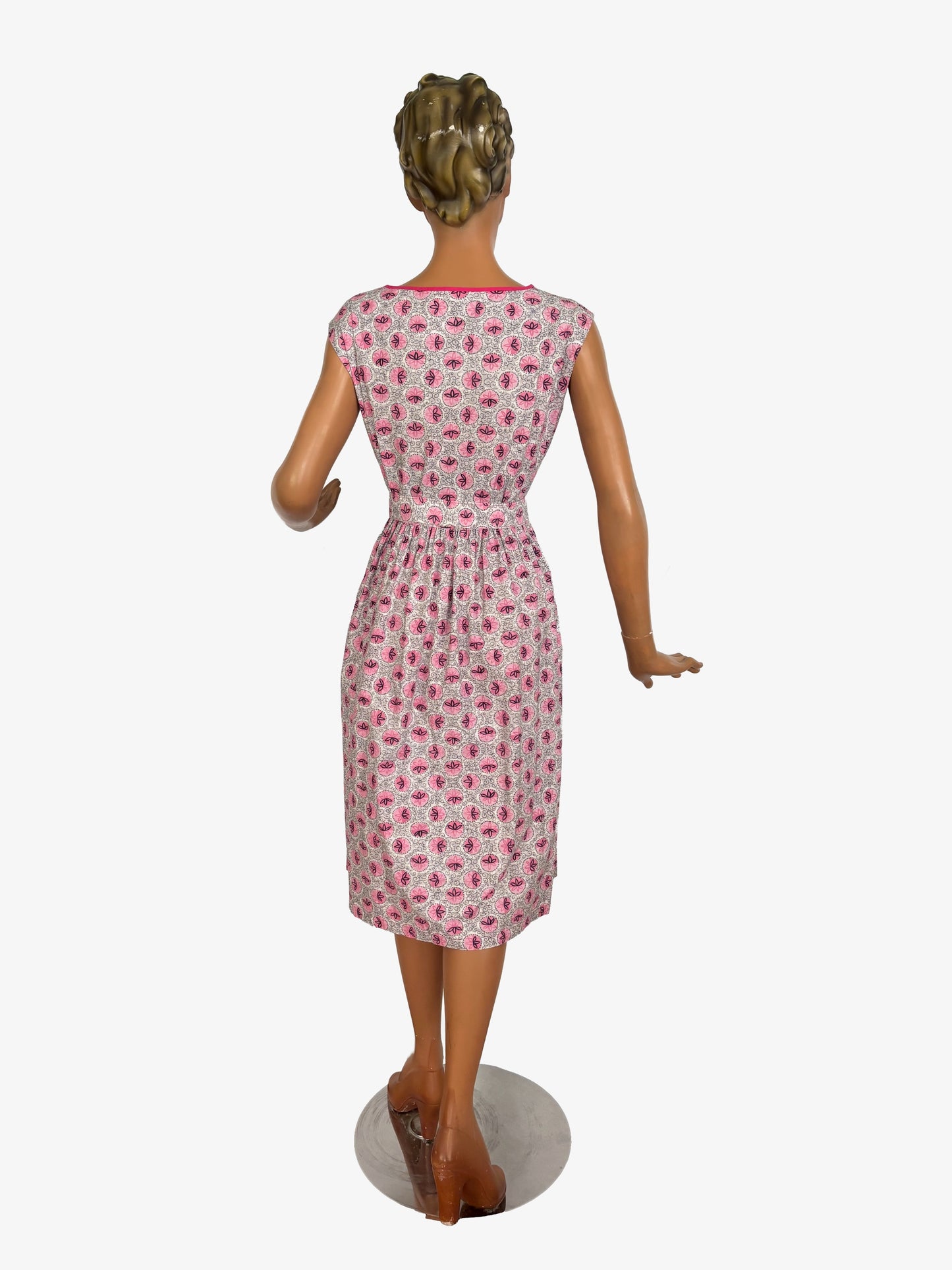 L | 1950s Style Pink Cotton Dress