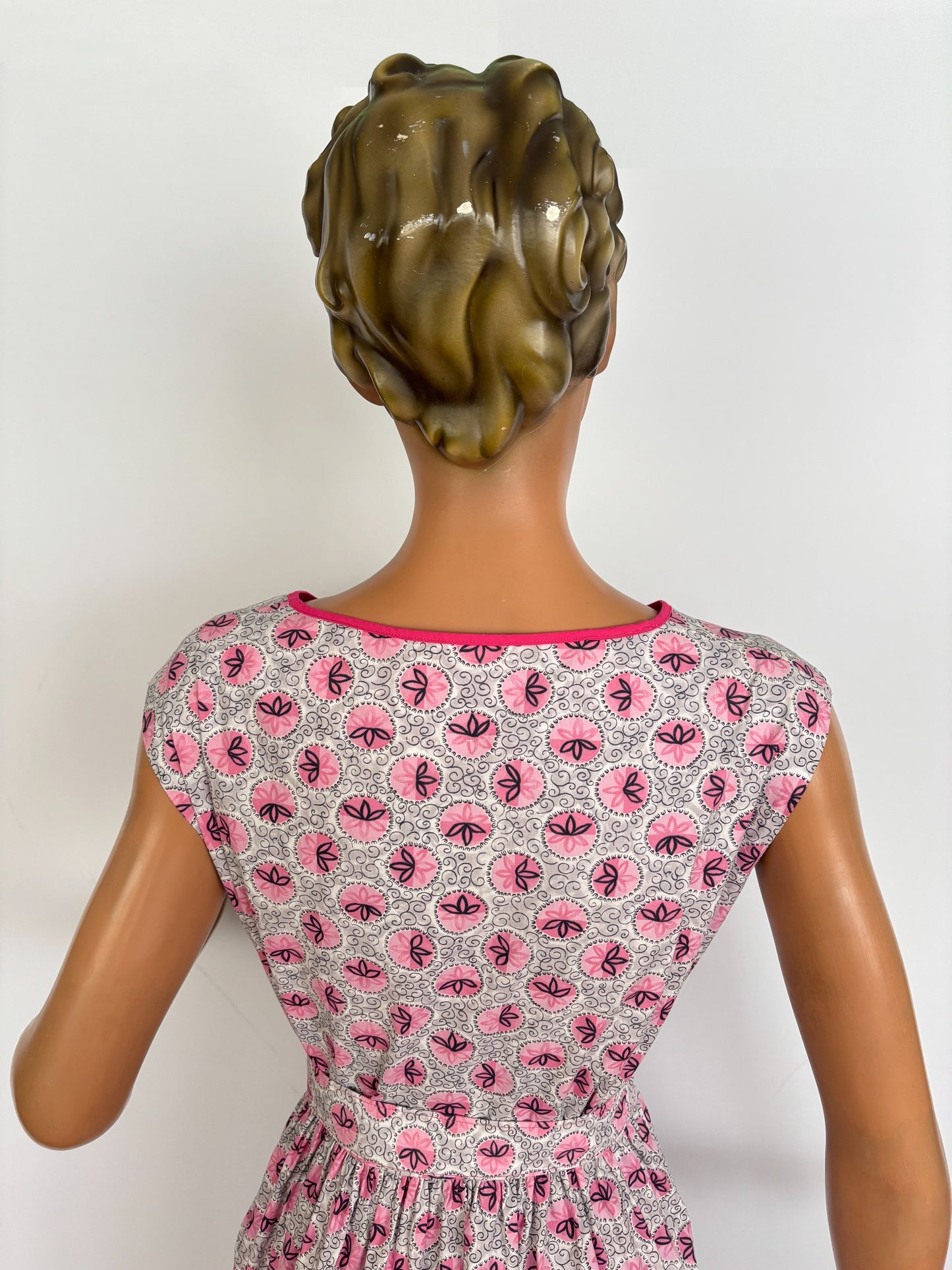 L | 1950s Style Pink Cotton Dress