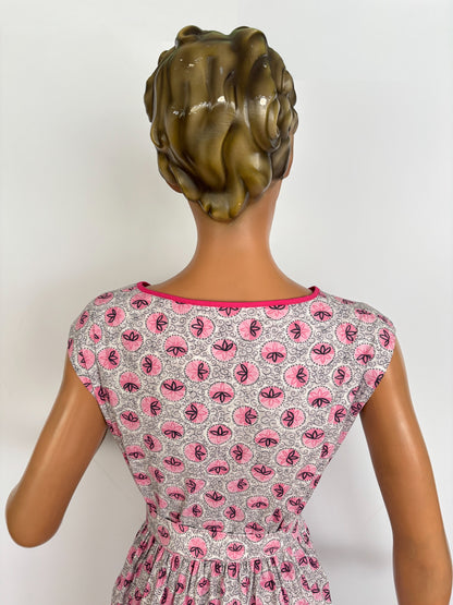 L | 1950s Style Pink Cotton Dress