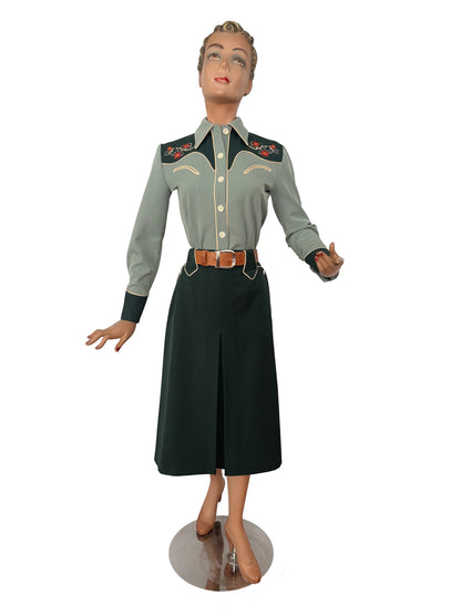 Mary Lou 1940er Westernbluse Grün - Auf Bestellung