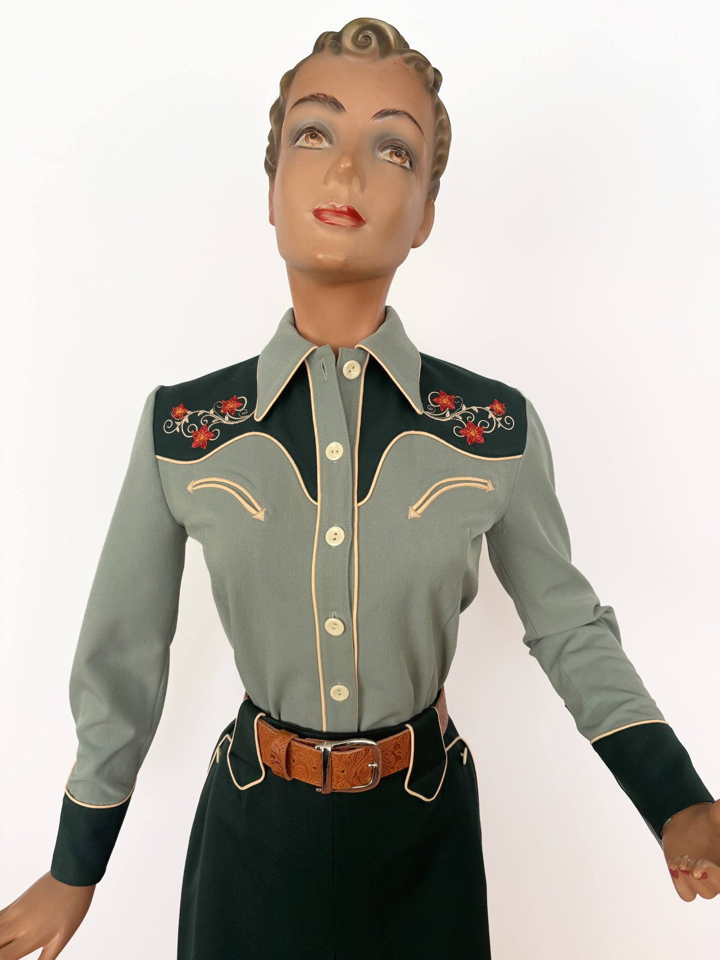Mary Lou 1940er Westernbluse Grün - Auf Bestellung