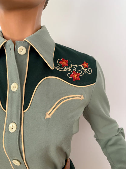 Mary Lou 1940er Westernbluse Grün - Auf Bestellung