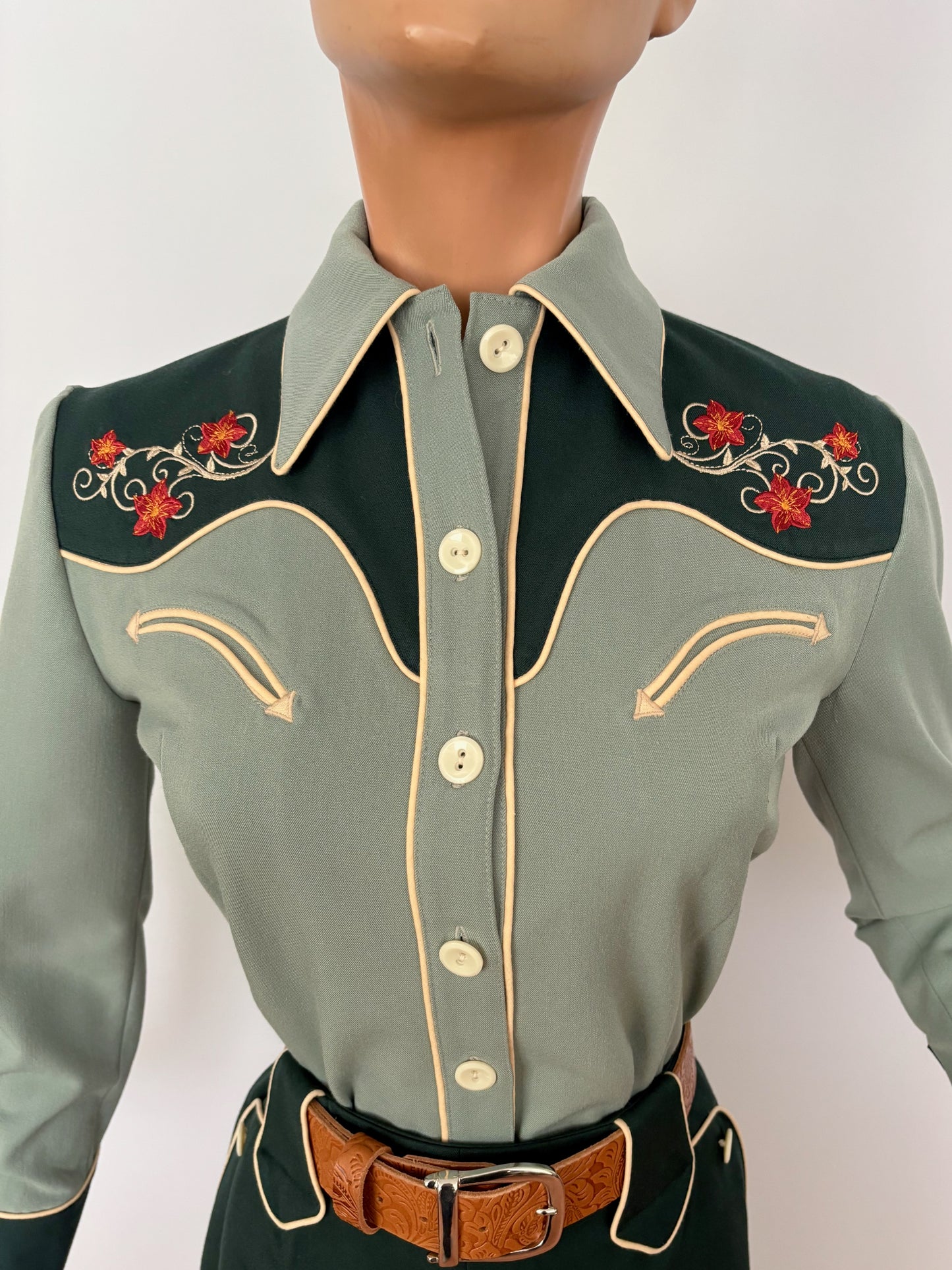 Mary Lou 1940er Westernbluse Grün - Auf Bestellung