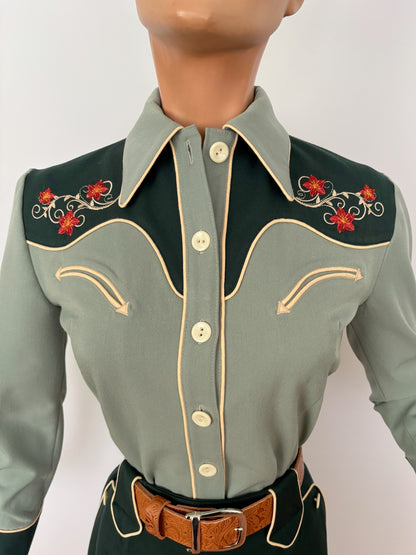 Mary Lou 1940er Westernbluse Grün - Auf Bestellung