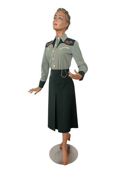Mary Lou 1940er Westernbluse Grün - Auf Bestellung