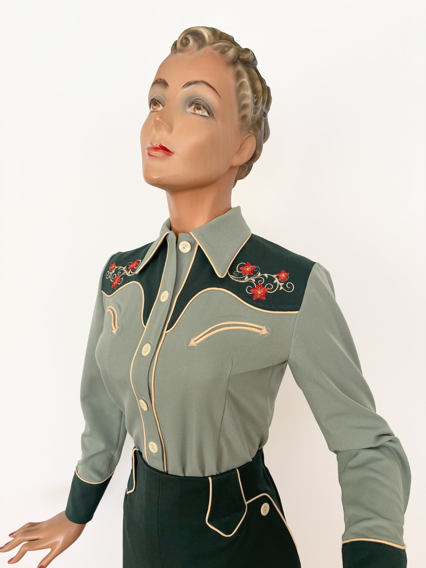 Mary Lou 1940er Westernbluse Grün - Auf Bestellung