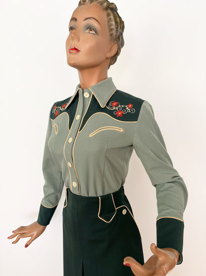 Mary Lou 1940er Westernbluse Grün - Auf Bestellung