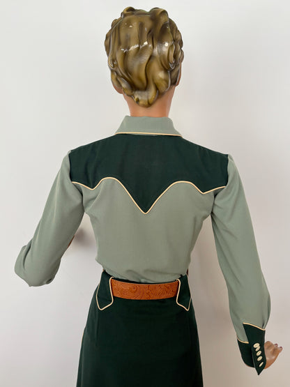 Mary Lou 1940er Westernbluse Grün - Auf Bestellung