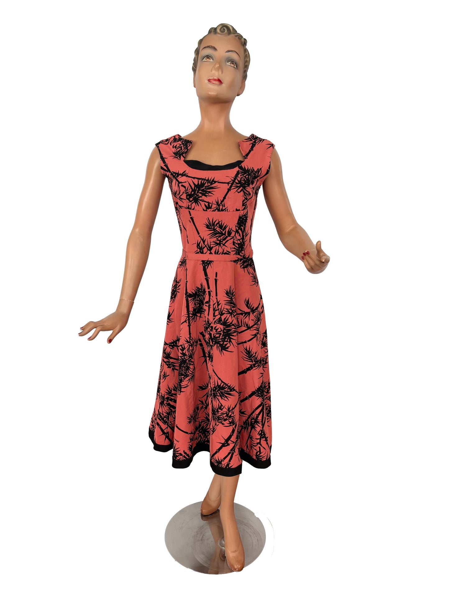S | 1950s/60s Bamboo Print Cocktail Dress