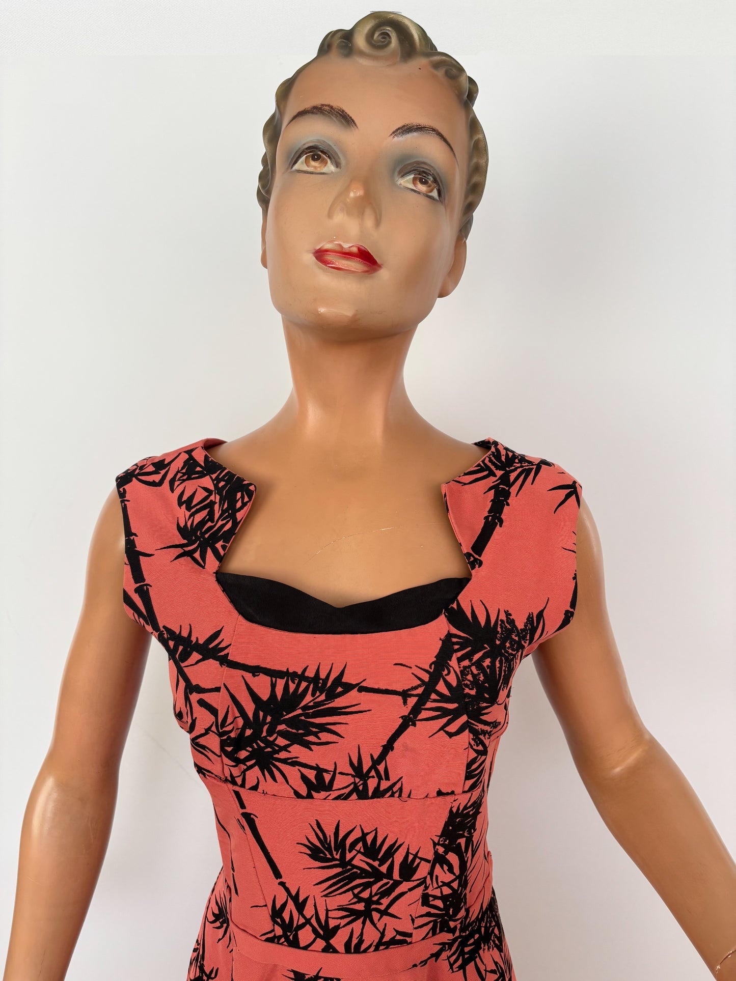 S | 1950s/60s Bamboo Print Cocktail Dress
