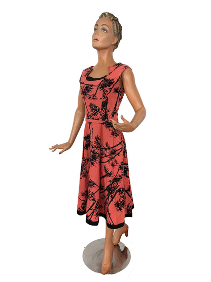 S | 1950s/60s Bamboo Print Cocktail Dress