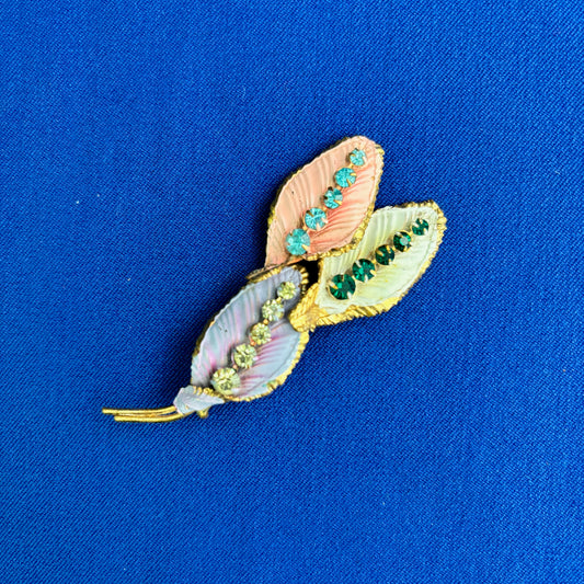 1950s Hand Painted Brass Brooch