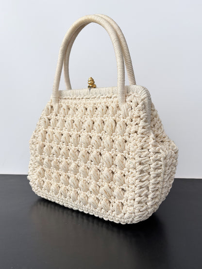 1950s/60s Cream Cord Handbag With Gold Tone Closure