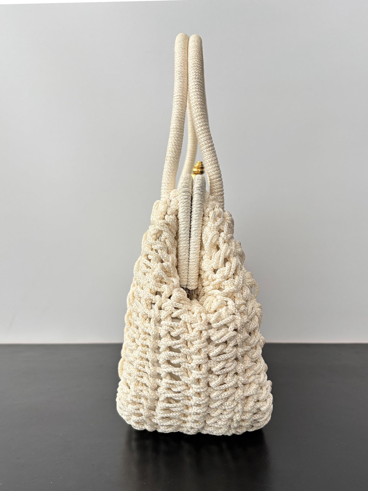 1950s/60s Cream Cord Handbag With Gold Tone Closure