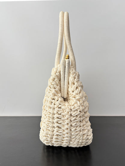 1950s/60s Cream Cord Handbag With Gold Tone Closure