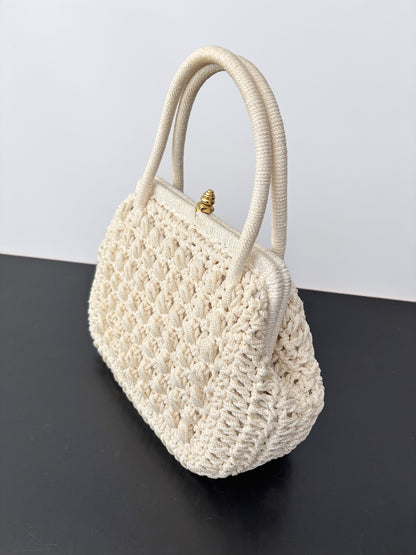 1950s/60s Cream Cord Handbag With Gold Tone Closure