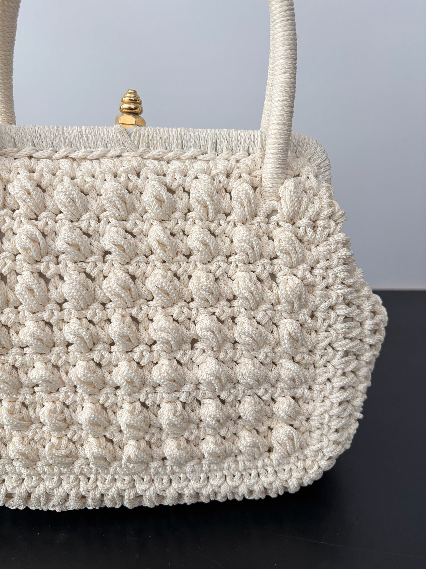 1950s/60s Cream Cord Handbag With Gold Tone Closure