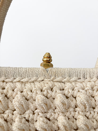 1950s/60s Cream Cord Handbag With Gold Tone Closure