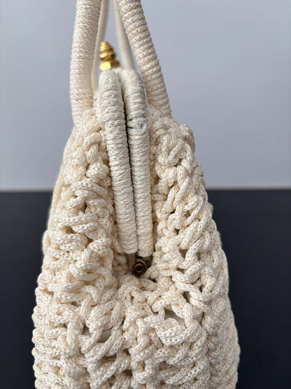 1950s/60s Cream Cord Handbag With Gold Tone Closure