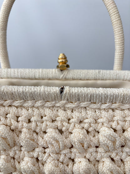 1950s/60s Cream Cord Handbag With Gold Tone Closure