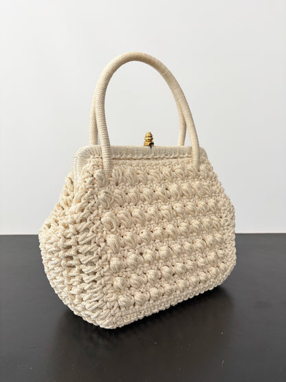 1950s/60s Cream Cord Handbag With Gold Tone Closure