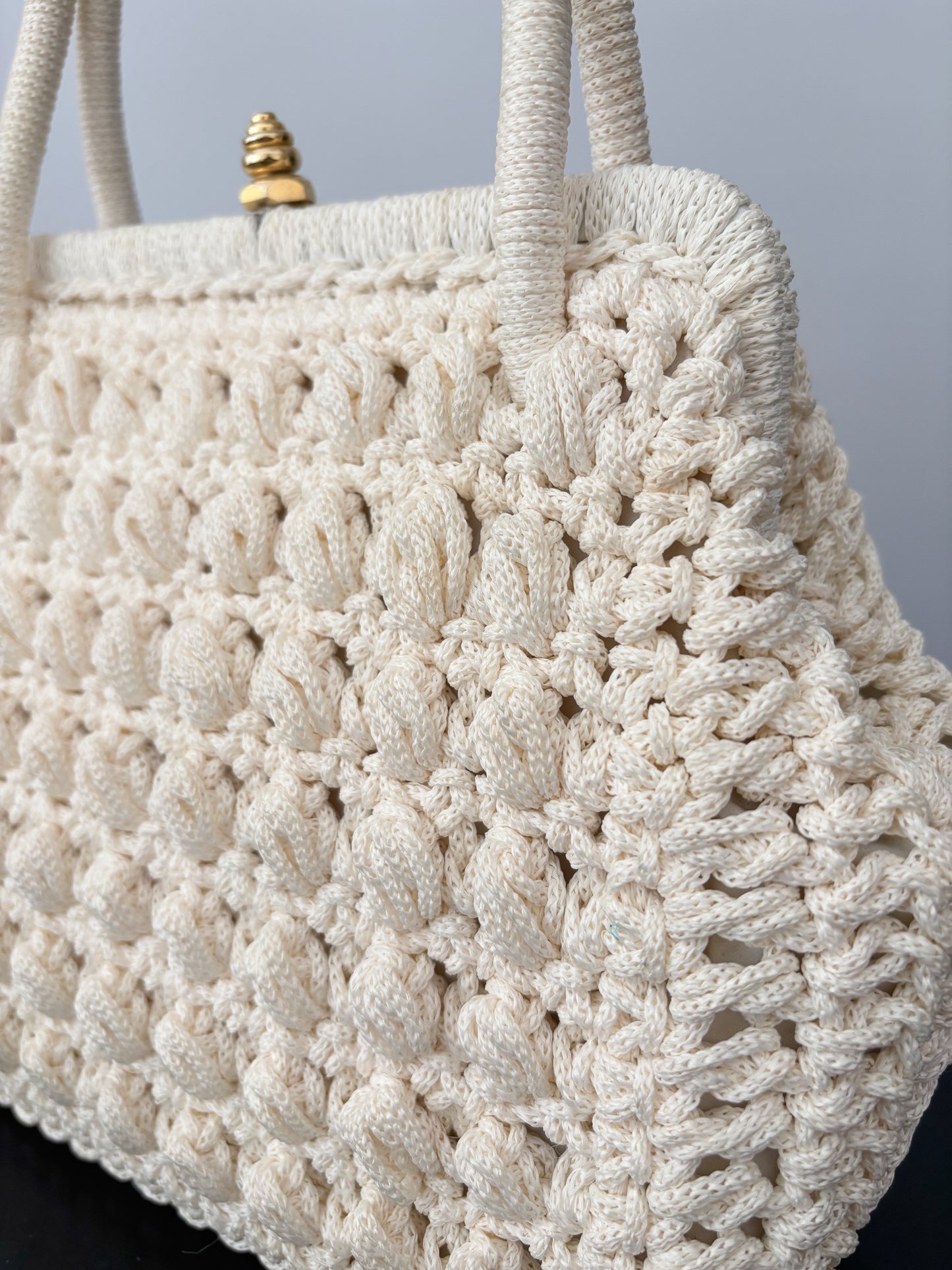1950s/60s Cream Cord Handbag With Gold Tone Closure