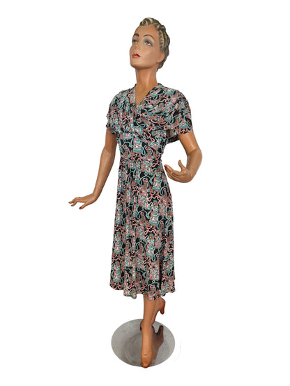 1940s Max Kopp Rayon California Novelty Print Dress | Size XS