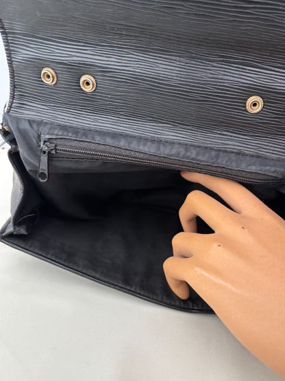 1980s Black Faux Leather Handbag With Bamboo Handle