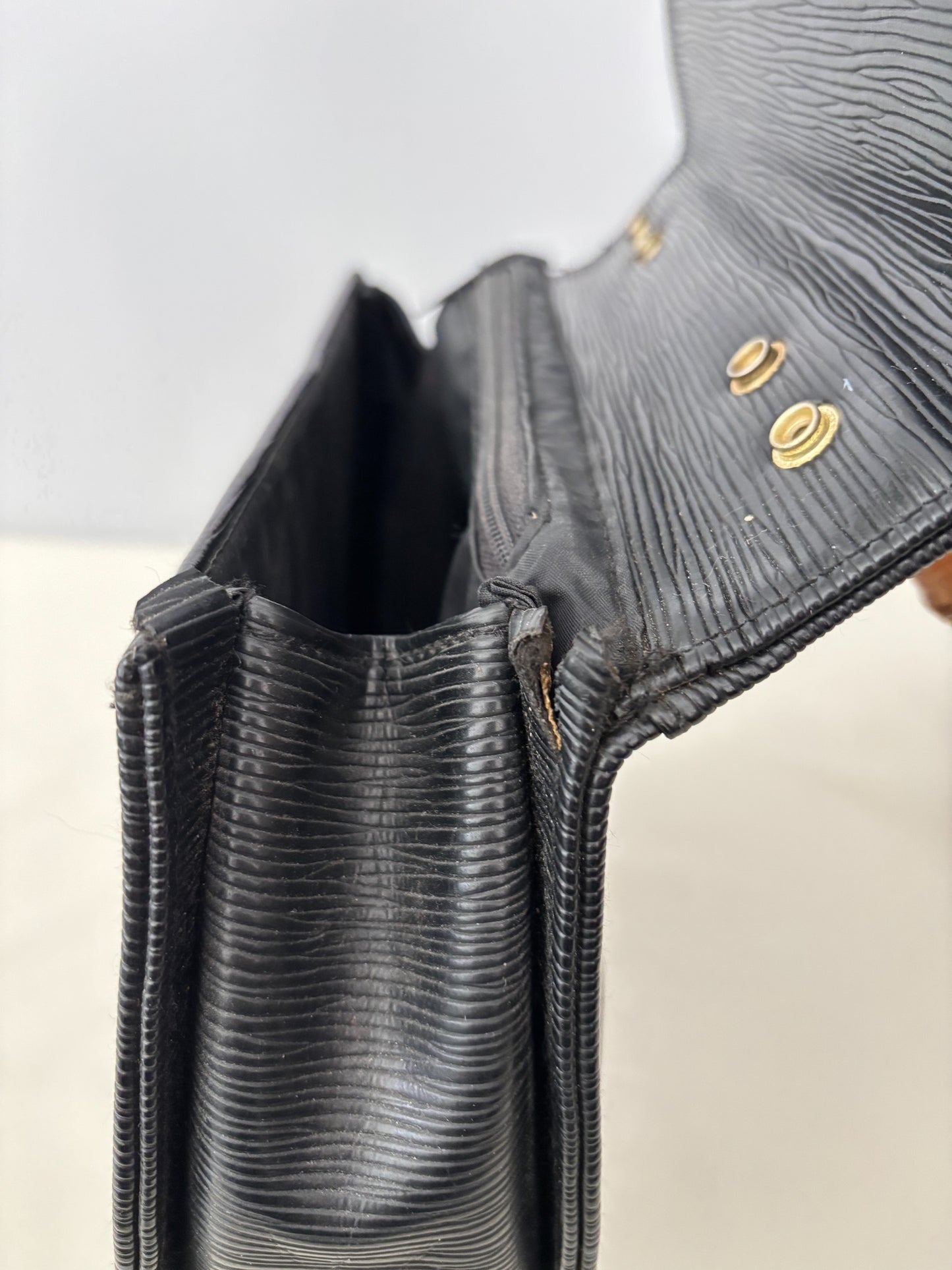 1980s Black Faux Leather Handbag With Bamboo Handle