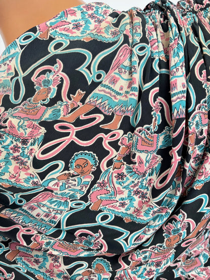1940s Max Kopp Rayon California Novelty Print Dress | Size XS