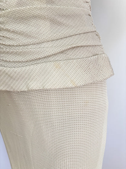 1950s Winnie Marsh Off-White Wiggle Dress With Silver Lurex | XS