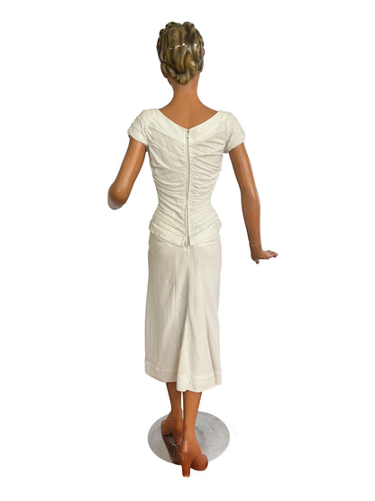 1950s Winnie Marsh Off-White Wiggle Dress With Silver Lurex | XS