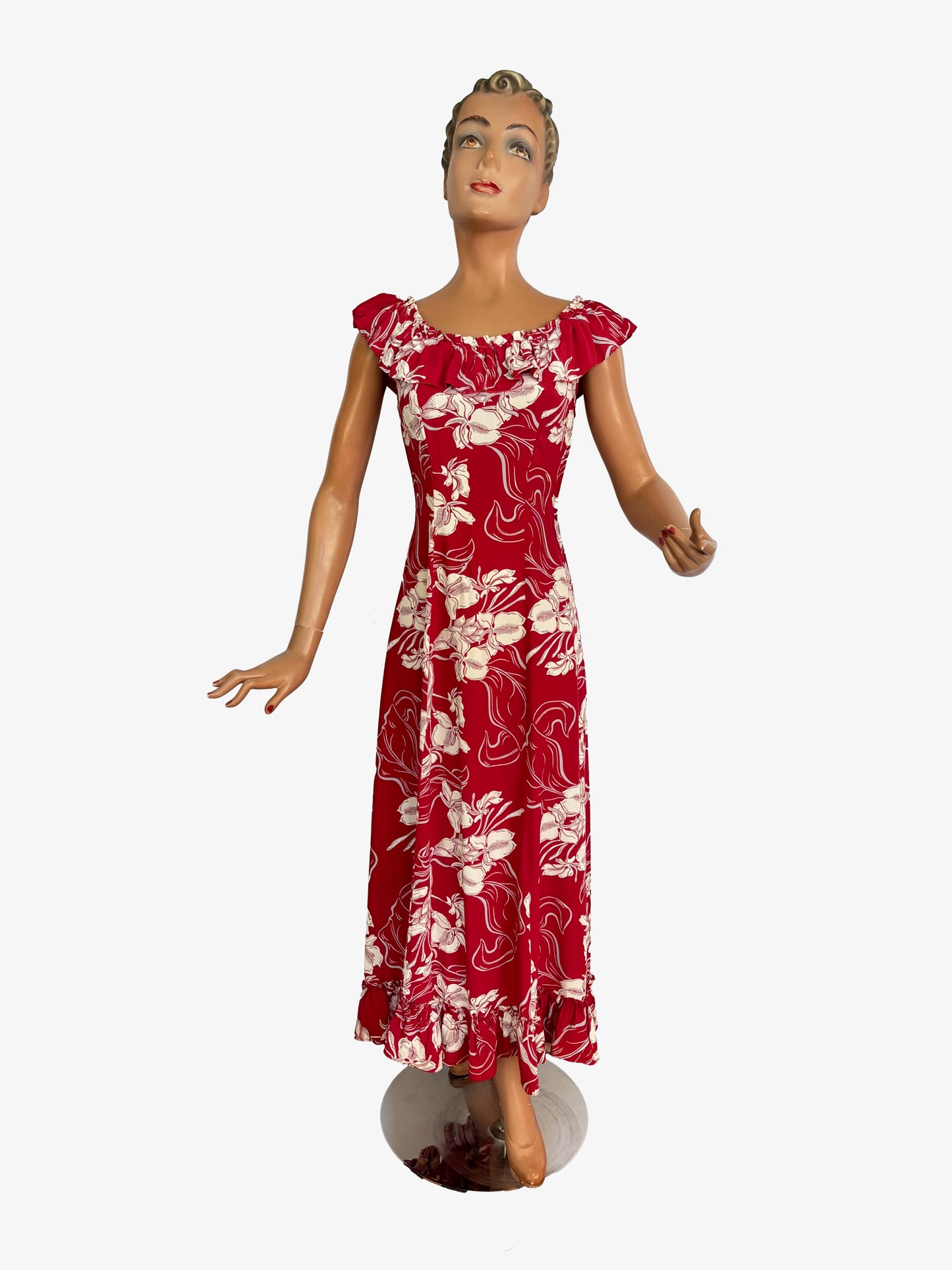 1940s Hawaiian Casuals Cold Rayon Dress With Ruching | XS/S