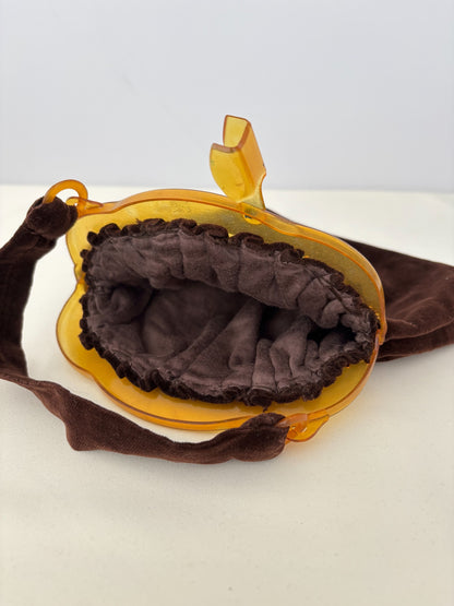 1930s/40s Brown Velvet Handbag With Amber Celluloid Frame