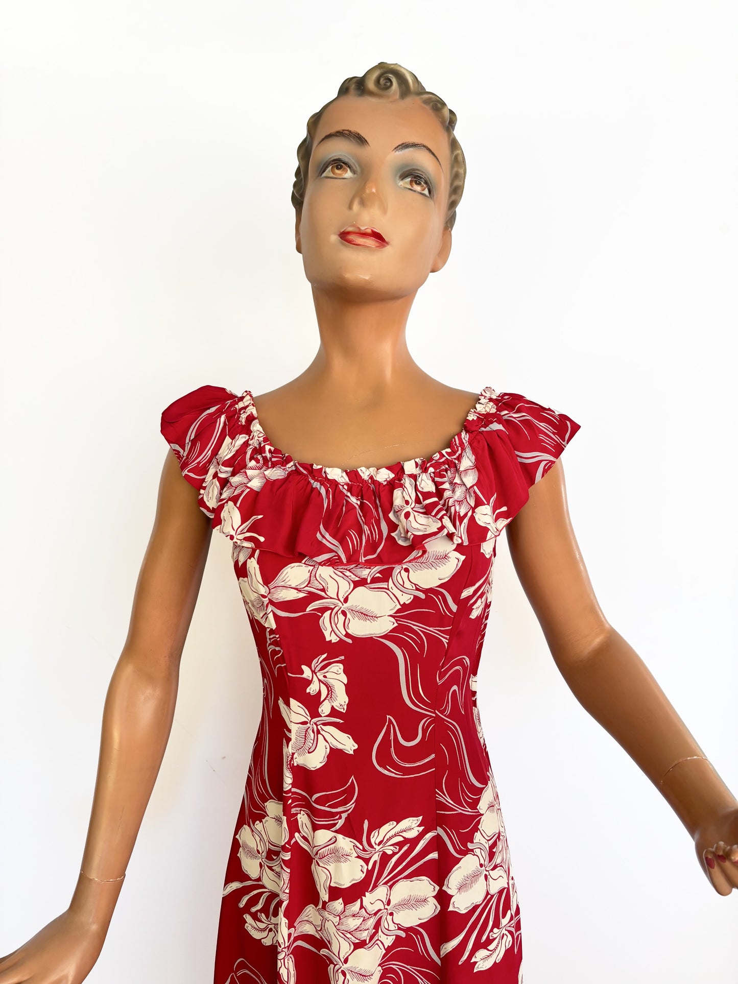 1940s Hawaiian Casuals Cold Rayon Dress With Ruching | XS/S