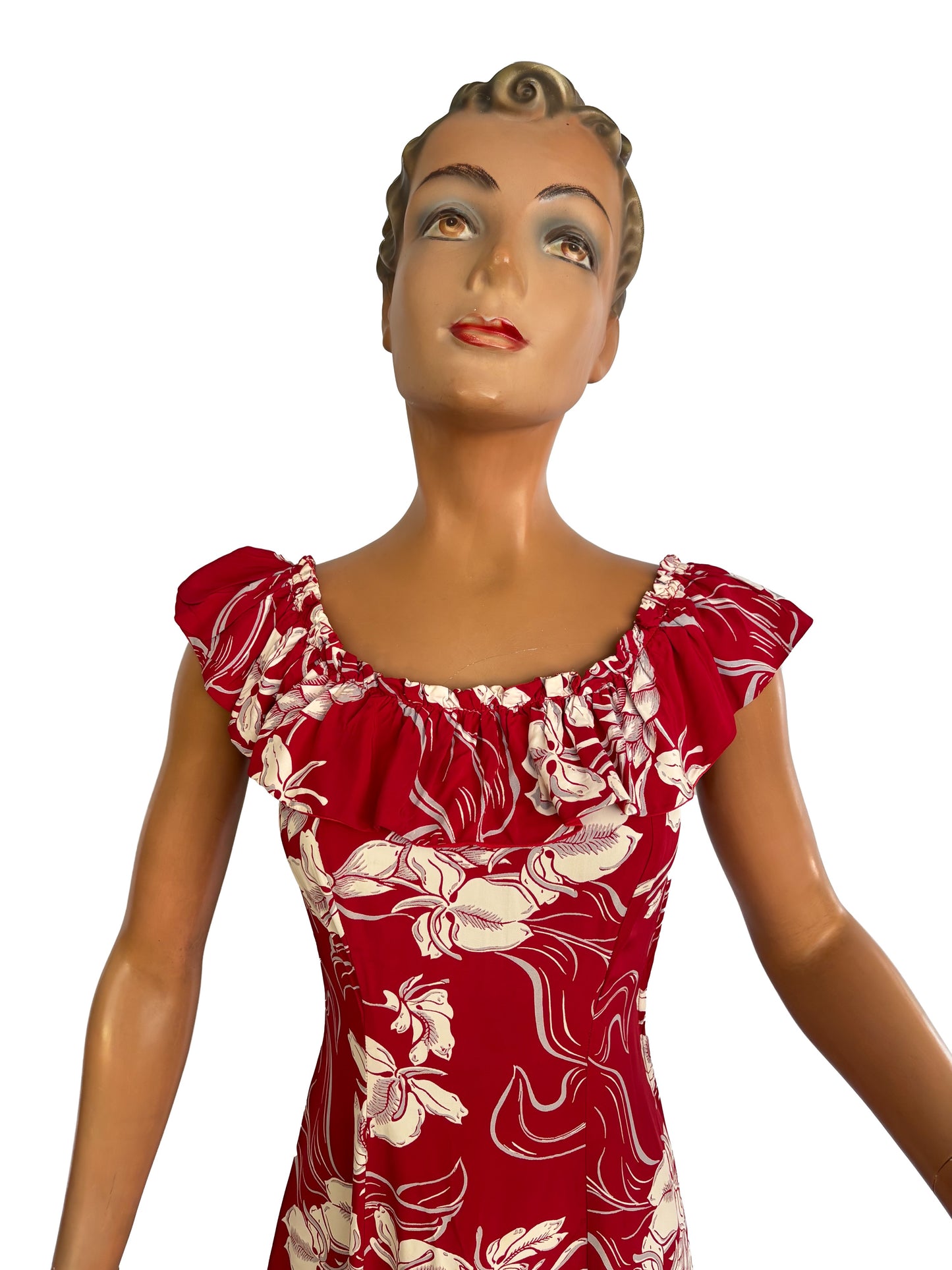 1940s Hawaiian Casuals Cold Rayon Dress With Ruching | XS/S