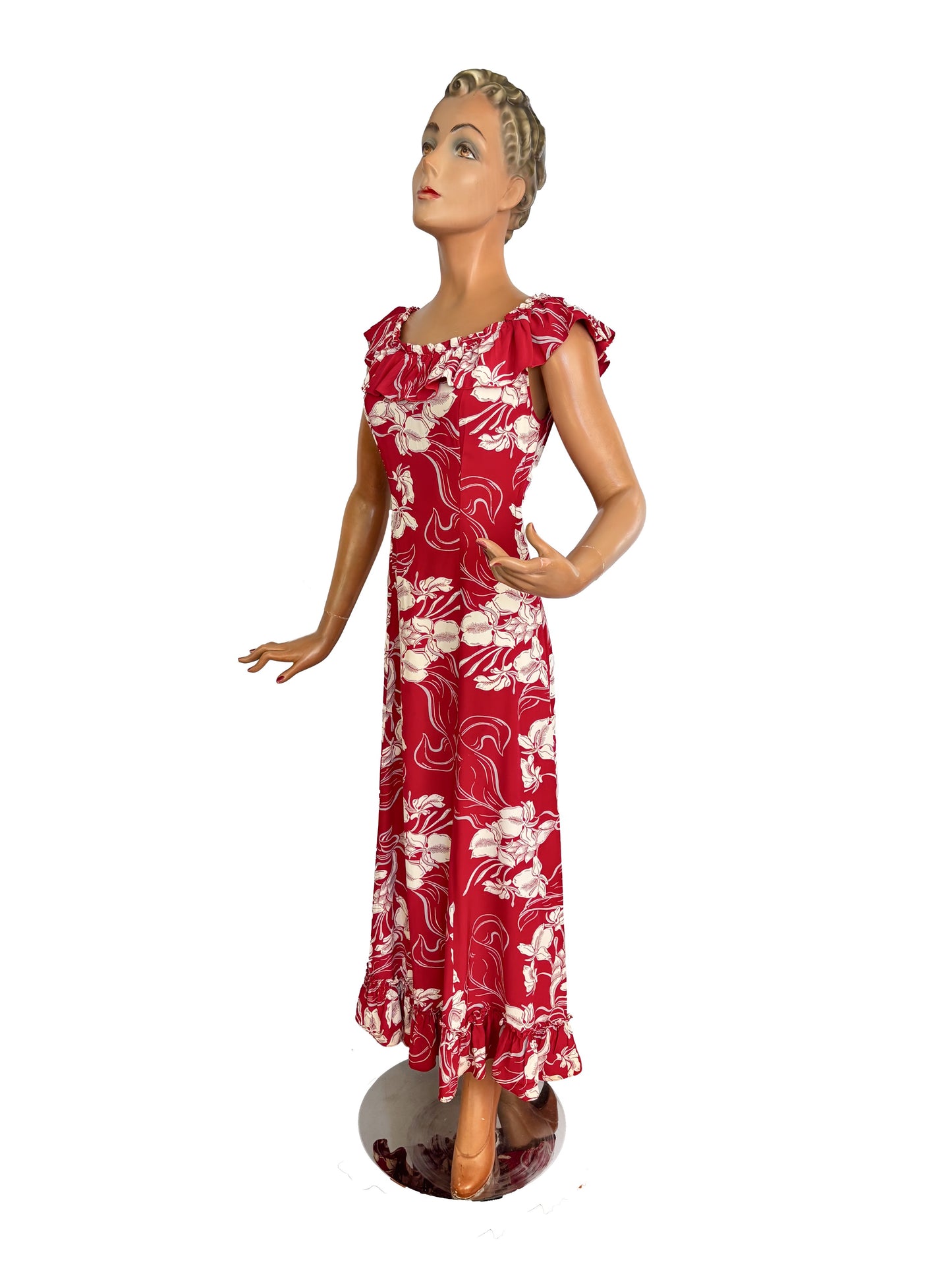 1940s Hawaiian Casuals Cold Rayon Dress With Ruching | XS/S