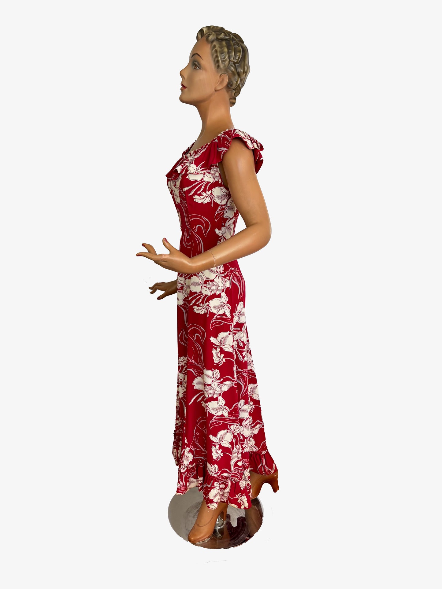 1940s Hawaiian Casuals Cold Rayon Dress With Ruching | XS/S