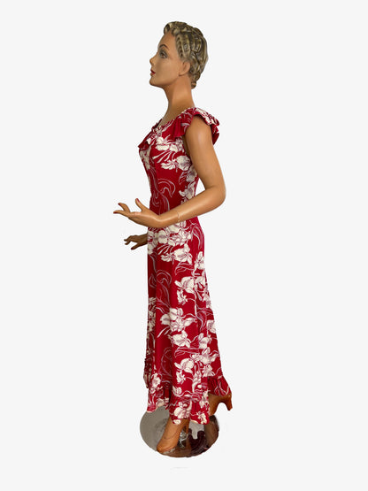 1940s Hawaiian Casuals Cold Rayon Dress With Ruching | XS/S