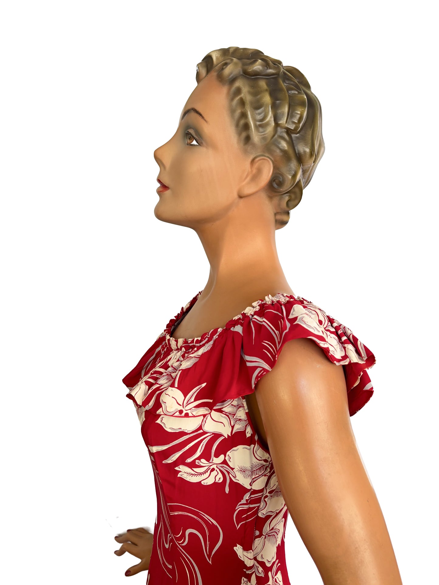 1940s Hawaiian Casuals Cold Rayon Dress With Ruching | XS/S