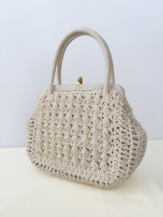 1950s/60s Cream Cord Handbag With Gold Tone Closure