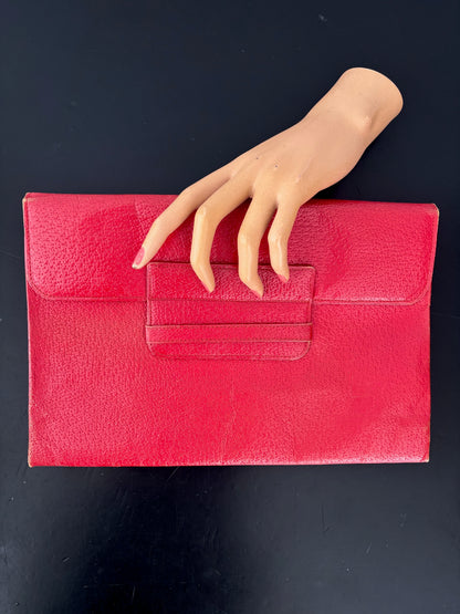 1940s Red Leather Envelope Clutch With Hand Strap