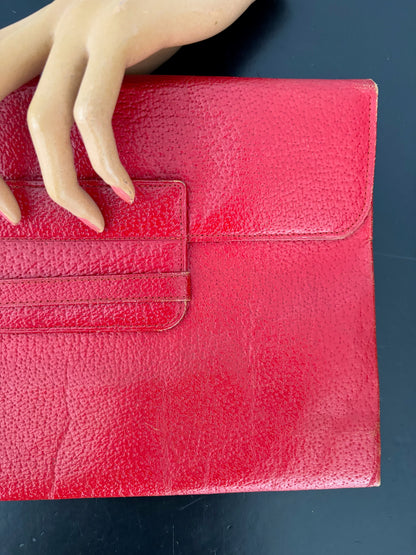 1940s Red Leather Envelope Clutch With Hand Strap