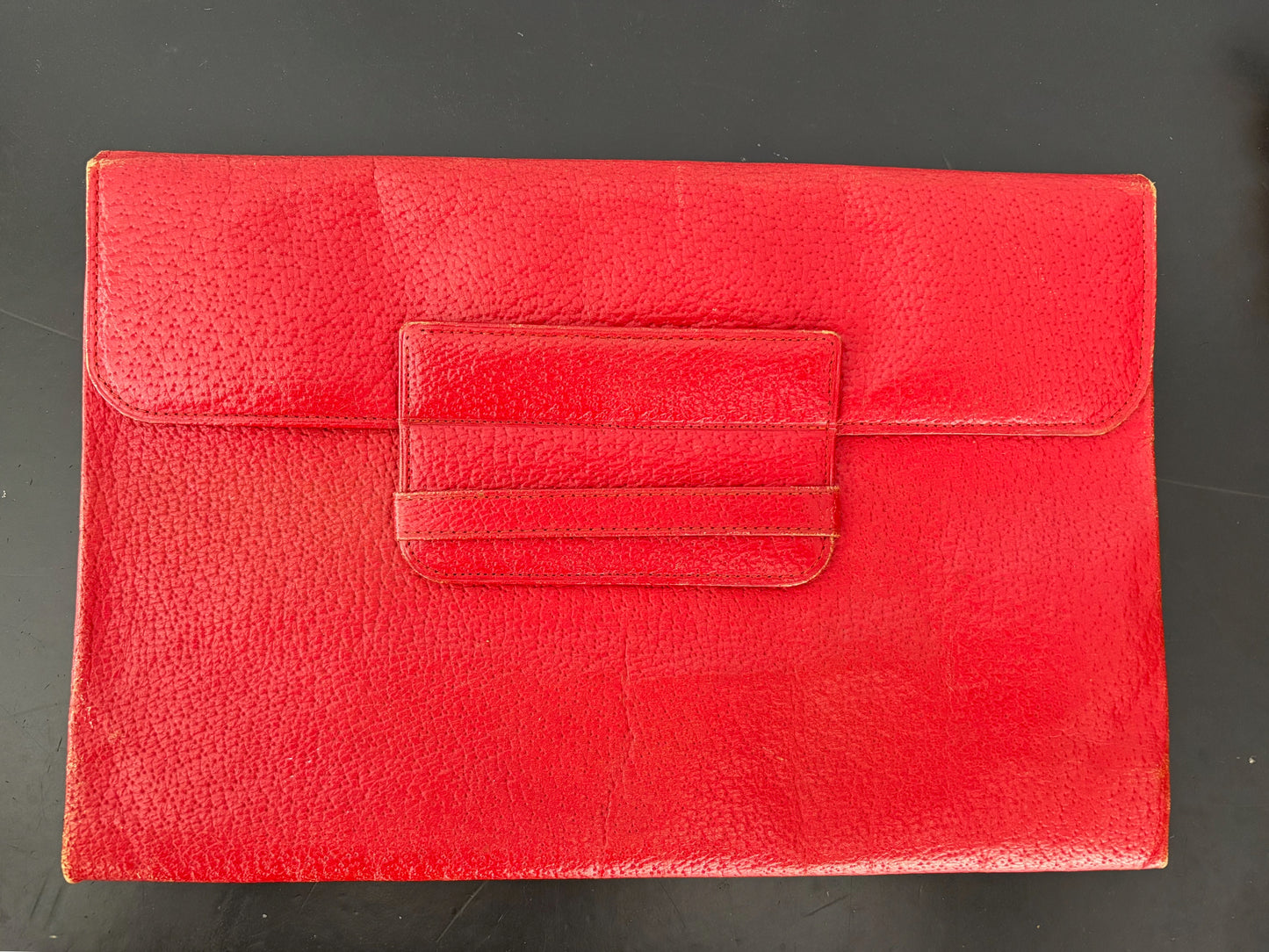1940s Red Leather Envelope Clutch With Hand Strap
