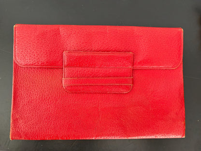 1940s Red Leather Envelope Clutch With Hand Strap