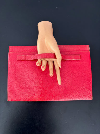 1940s Red Leather Envelope Clutch With Hand Strap