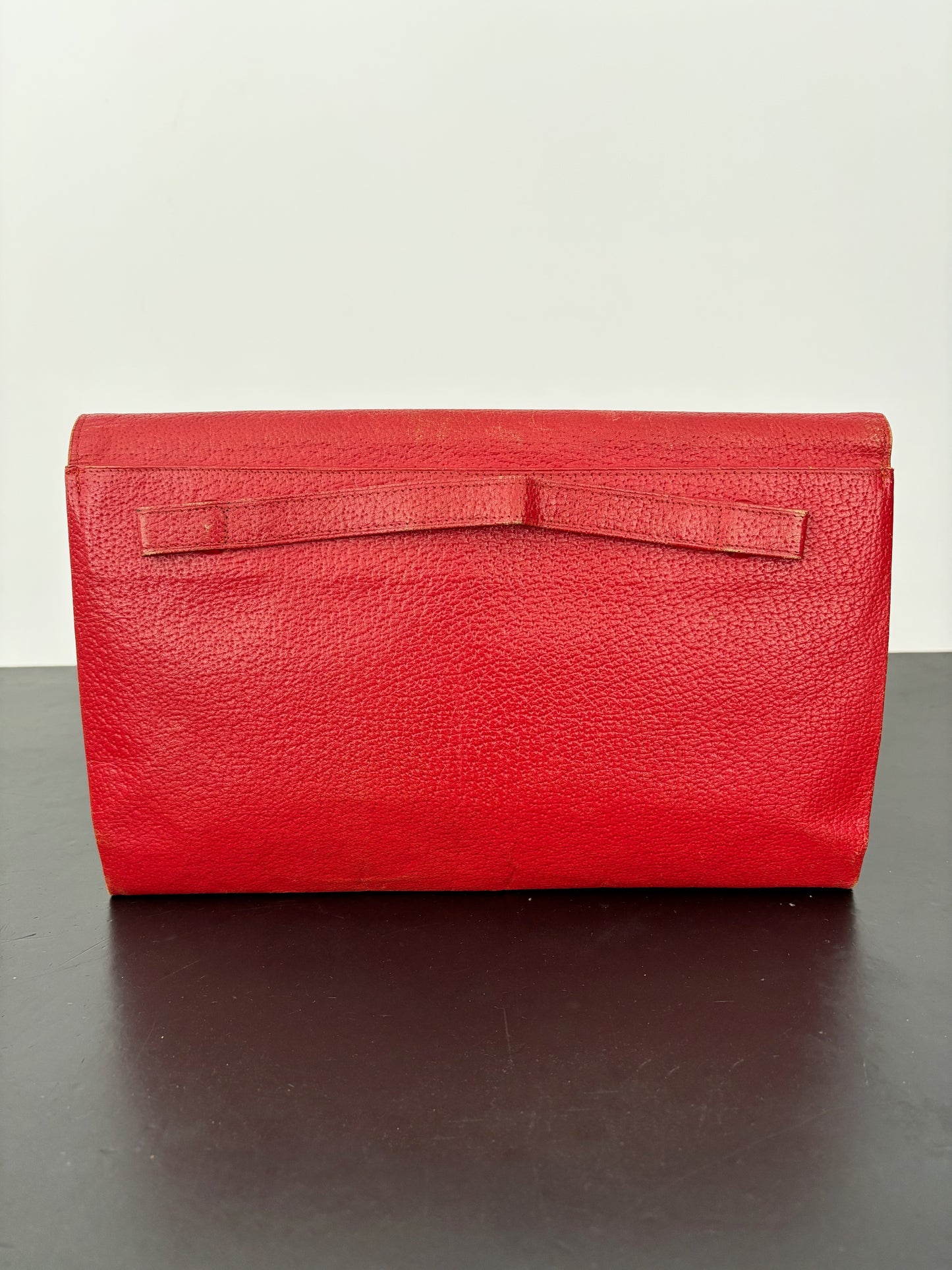 1940s Red Leather Envelope Clutch With Hand Strap