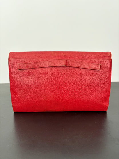 1940s Red Leather Envelope Clutch With Hand Strap